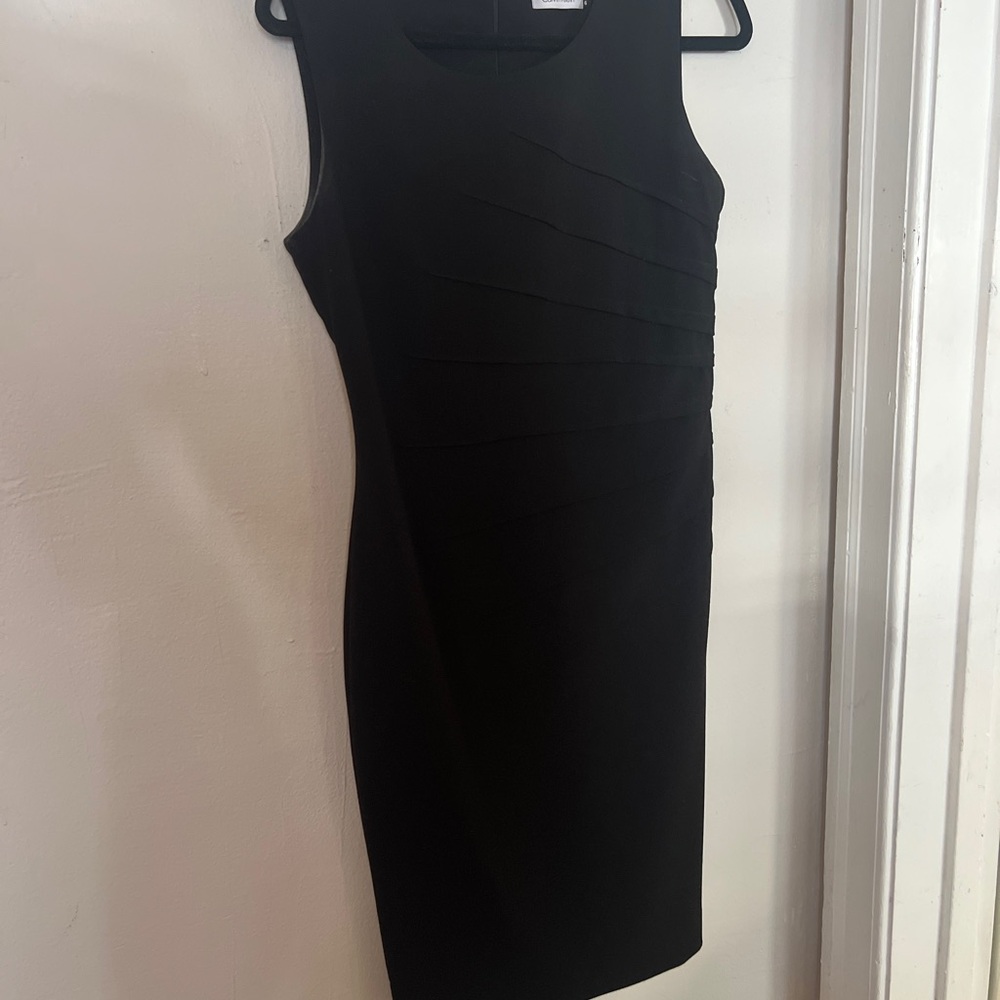 Calvin Klein Black Sleeveless Midi Sheath Dress with Panel Detailing